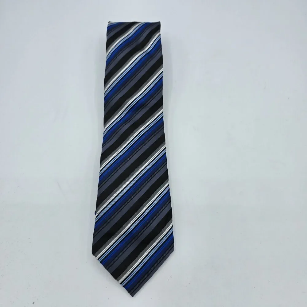 Bill Robinson Tie Mens 57 X 3 Inches Classic Blue Gray Black Striped Polyester